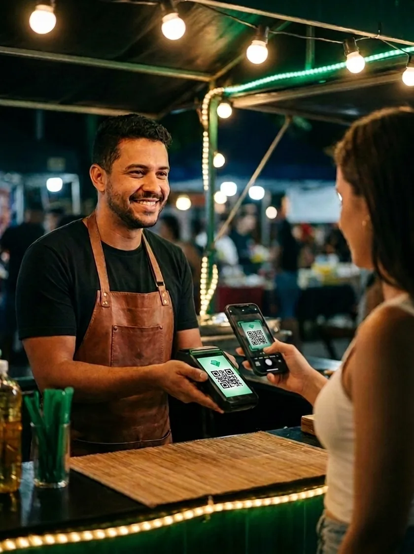 Autônomo recebendo por PIX — cliente escaneia o QR com o celular